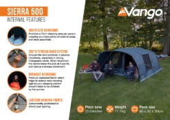 Vango Sierra 500 Poled Tent -Outdoor Camping Discount Sierra 500 Infographic2 LowRes