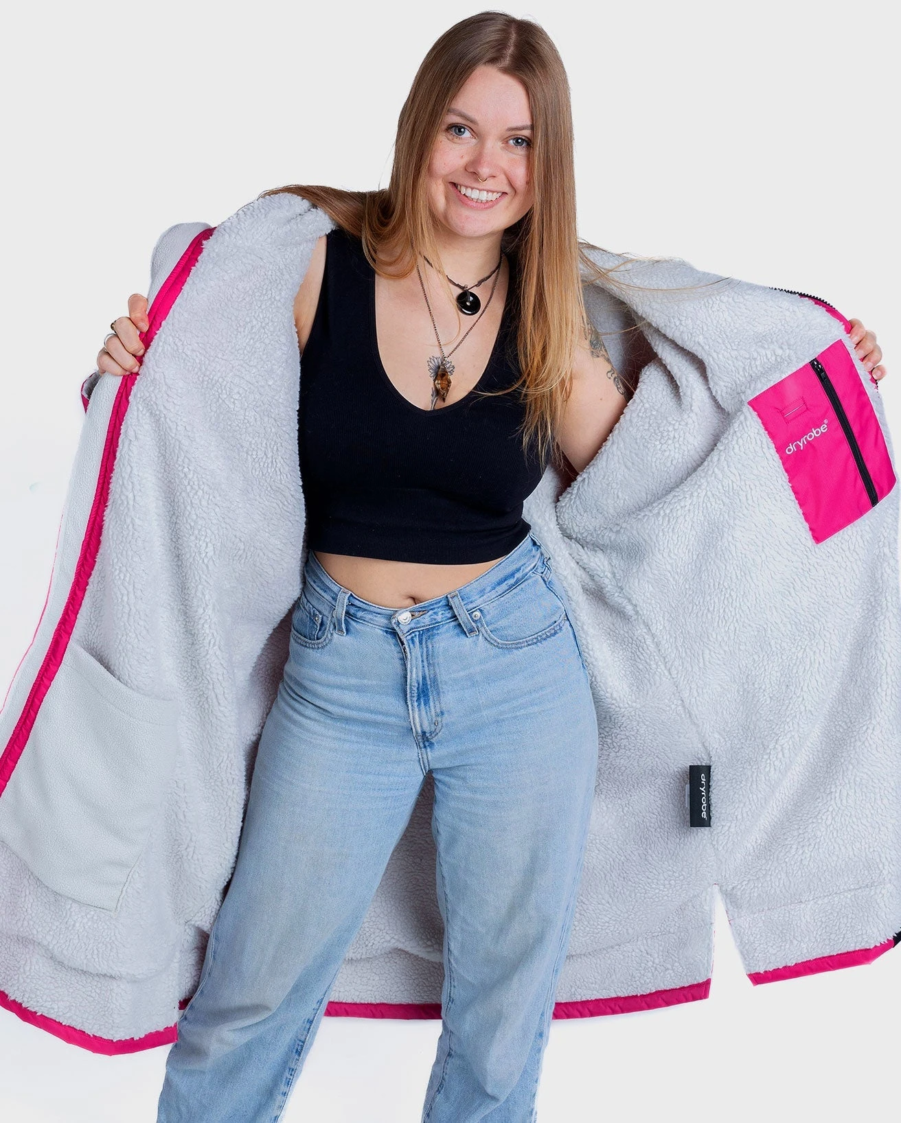 Dryrobe Advance Long Sleeve Hot Pink / Grey 2 Dryrobe Advance Long Sleeve Hot Pink / Grey - Image 2