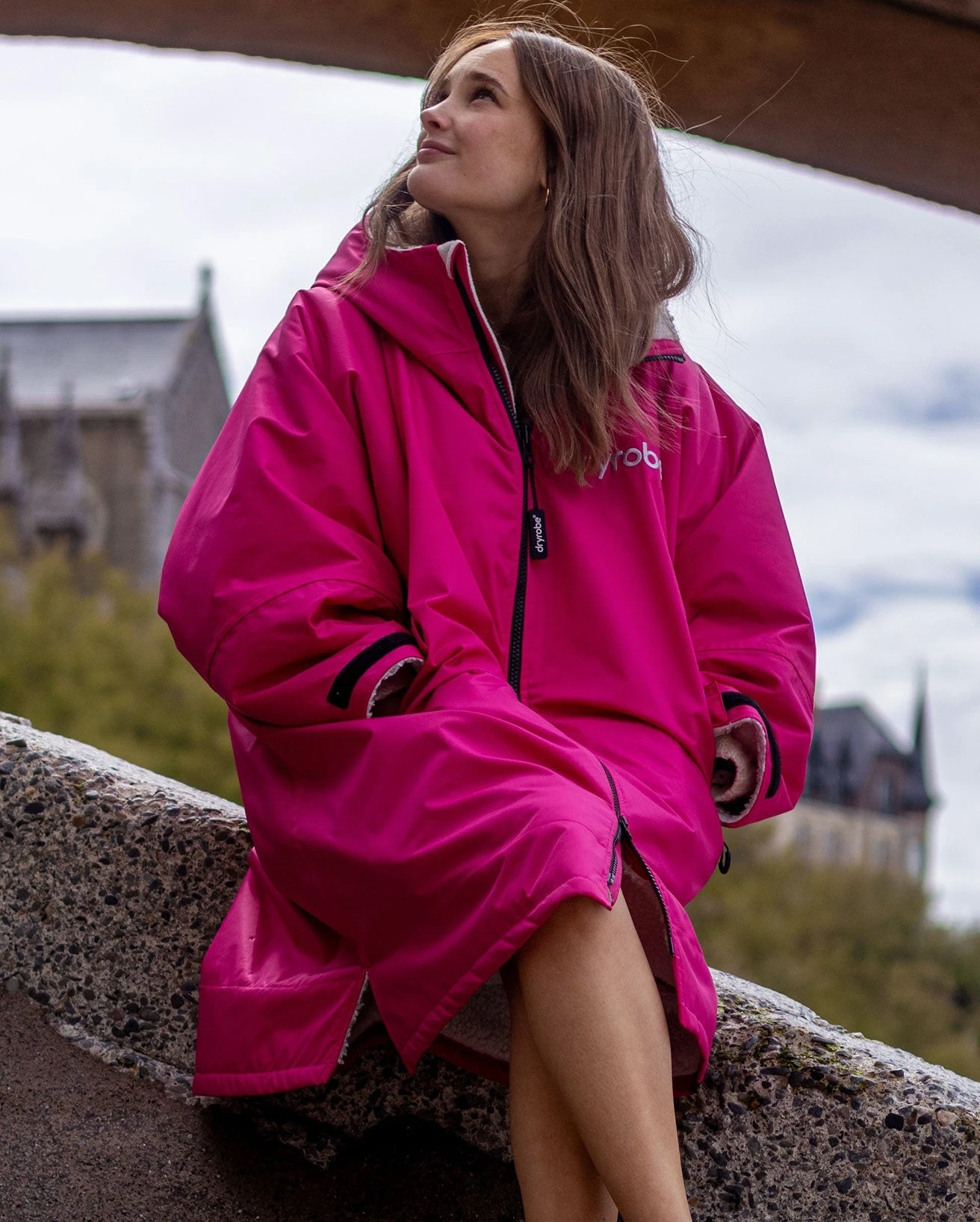 Dryrobe Advance Long Sleeve Hot Pink / Grey 3 Dryrobe Advance Long Sleeve Hot Pink / Grey - Image 3