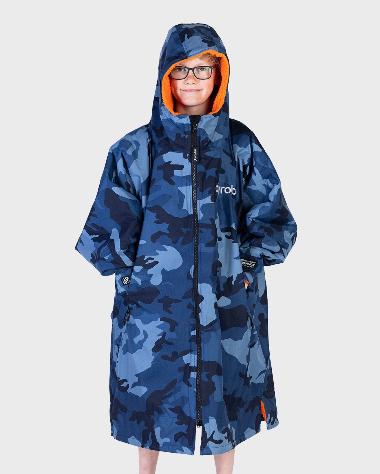 Dryrobe Advance Kids Long Sleeve Blue Camo / Orange 2 Dryrobe Advance Kids Long Sleeve Blue Camo / Orange - Image 2
