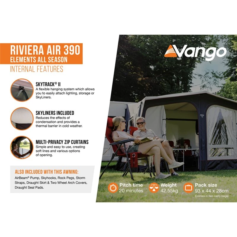 Vango Riviera Air Awning 390 Elements TC Package With Free Tall Annex Elements TC - Riviera, Caravan Awning Side Canopy And CP225 - Breathable Fitted Carpet - Riviera 390 4 Vango Riviera Air Awning 390 Elements TC Package With Free Tall Annex Elements TC - Riviera, Caravan Awning Side Canopy And CP225 - Breathable Fitted Carpet - Riviera 390 - Image 4