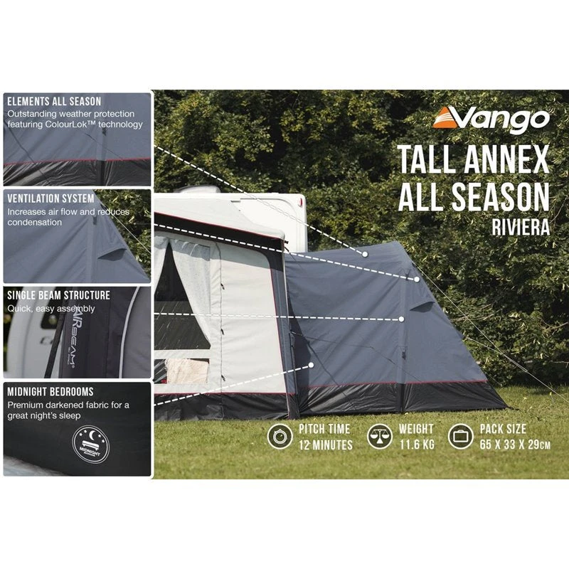 Vango Riviera Air Awning 390 Elements TC Package With Free Tall Annex Elements TC - Riviera, Caravan Awning Side Canopy And CP225 - Breathable Fitted Carpet - Riviera 390 14 Vango Riviera Air Awning 390 Elements TC Package With Free Tall Annex Elements TC - Riviera, Caravan Awning Side Canopy And CP225 - Breathable Fitted Carpet - Riviera 390 - Image 14